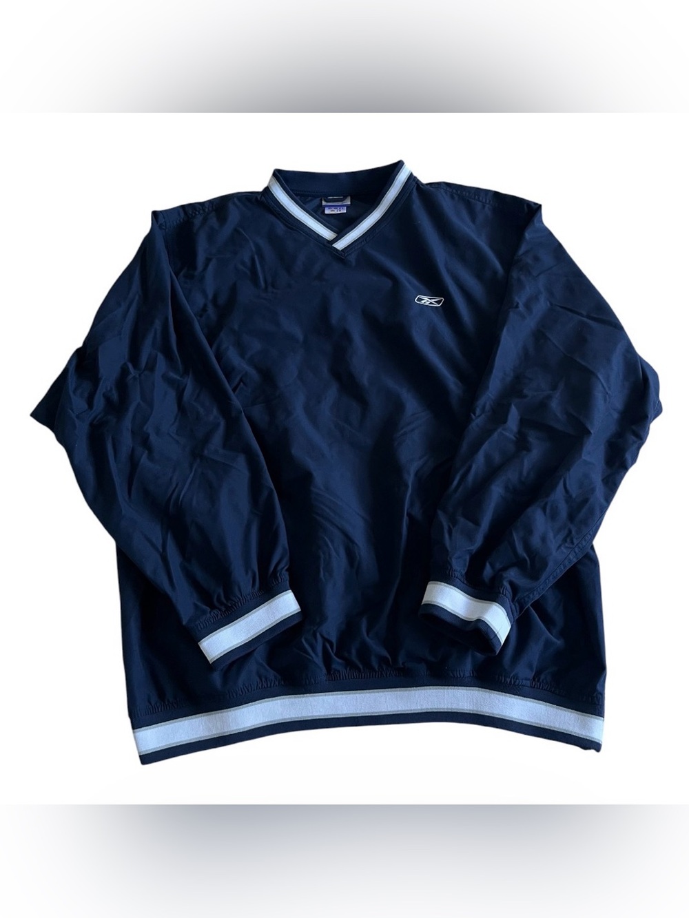 Vintage Reebok Jacket Mens XL Blue V Neck Side Zip Windbreaker Pullover Y2K
